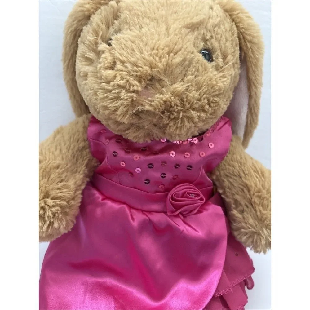 Build a Bear Pawlette Bunny Rabbit 16 Inch Plush Stuffed Animal Tan Pink Dress